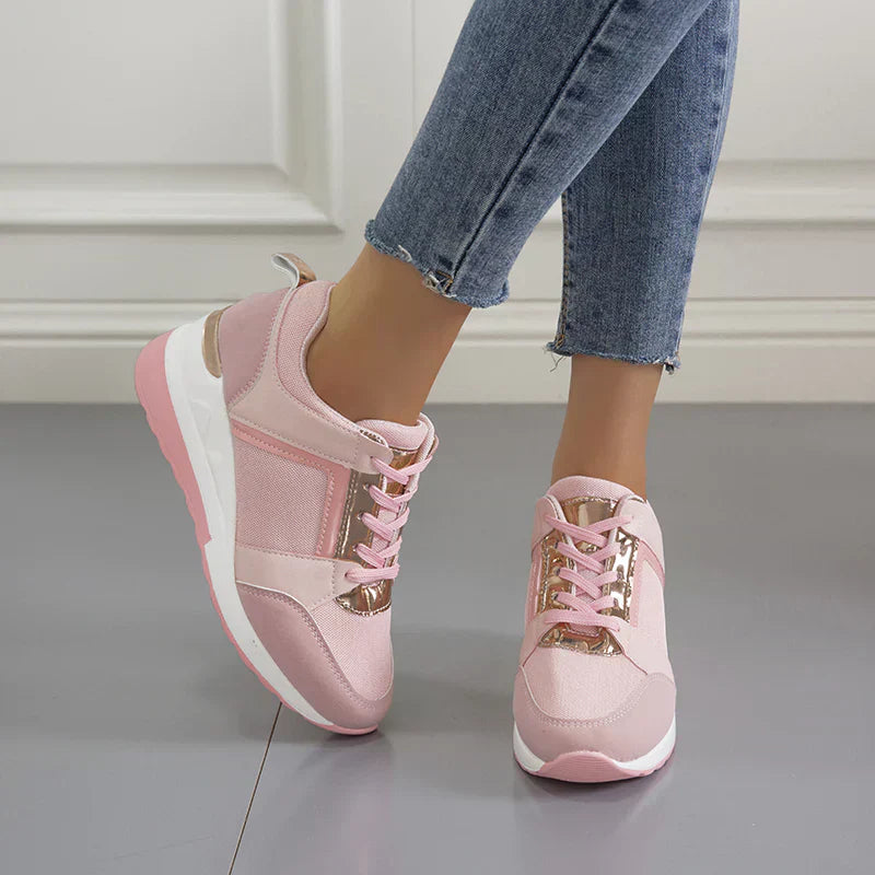 "Modieuze dames sneakers met plateauzool, ademend design in beige, grijs, roze, wit - GS Modern Walk"