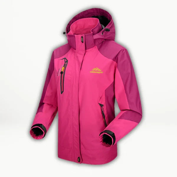Modieuze dames waterdichte regenjas met warme voering en capuchon, ideaal voor winterse buitenactiviteiten.