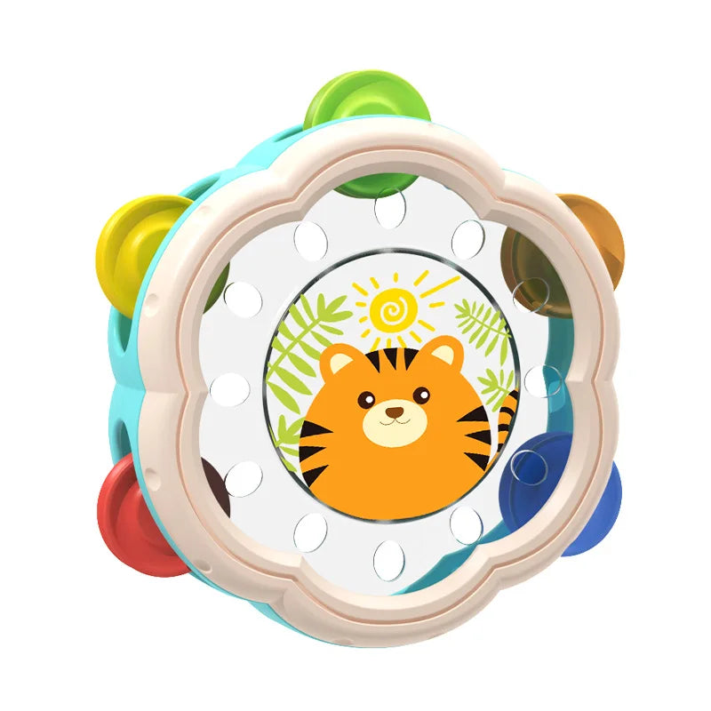 Montessori muziekinstrument set voor baby's, instrumenten in zachte kleuren, stimuleert creatieve expressie en motoriek.