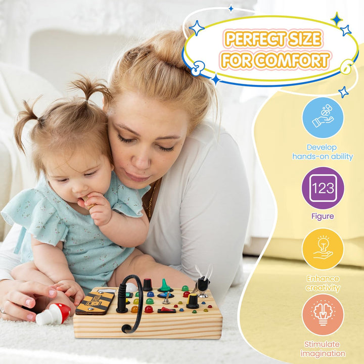 Interactief Montessori peuter prikbord met LED lichtjes, perfect educatief cadeau voor kindontwikkeling.