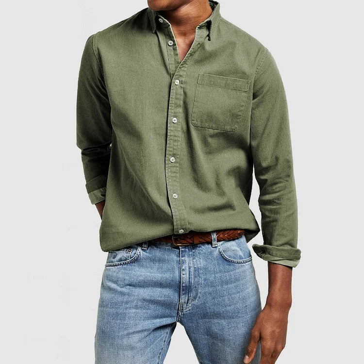 Veelzijdig heren casual overhemd, lange mouw, perfect voor comfortabele vrijetijdskleding en ontspannen dagen.