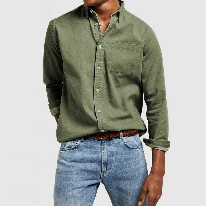 Veelzijdig heren casual overhemd, lange mouw, perfect voor comfortabele vrijetijdskleding en ontspannen dagen.