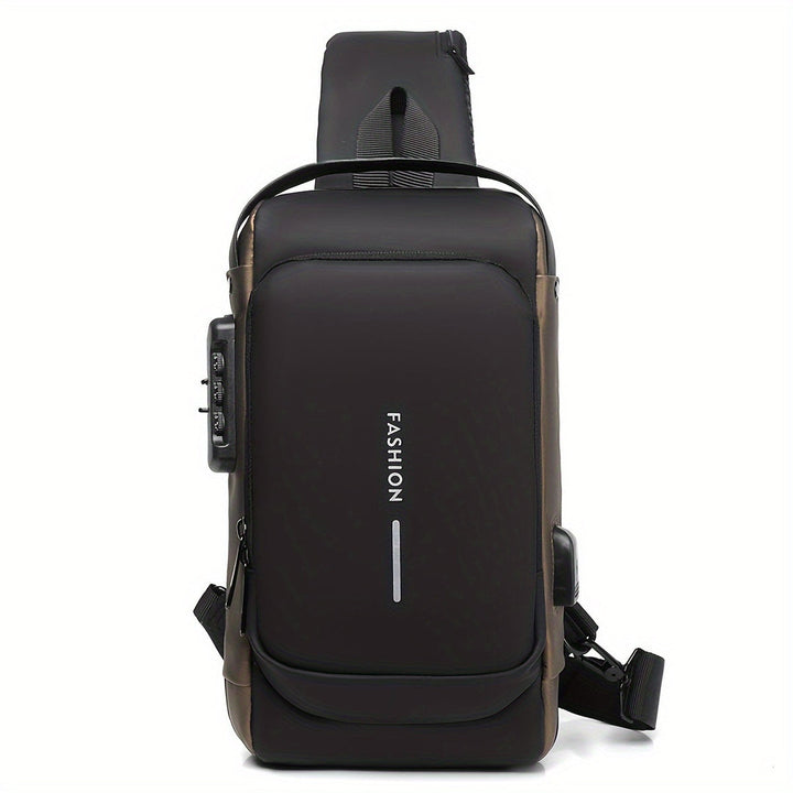 "Multifunctionele heren crossbodytas, donkergrijs, anti-diefstal functies, USB-poort, duurzame Oxford stof, avontuurlijk desi