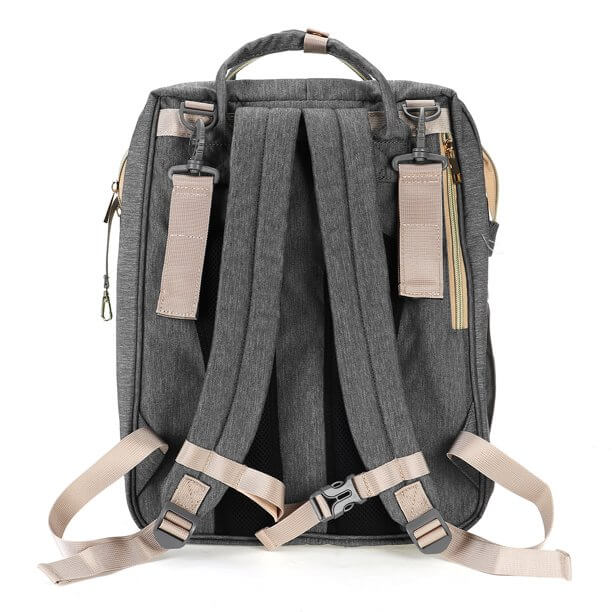 Ruime waterdichte luiertas rugzak voor babybenodigdheden, met geïntegreerd opvouwbaar wiegje design.