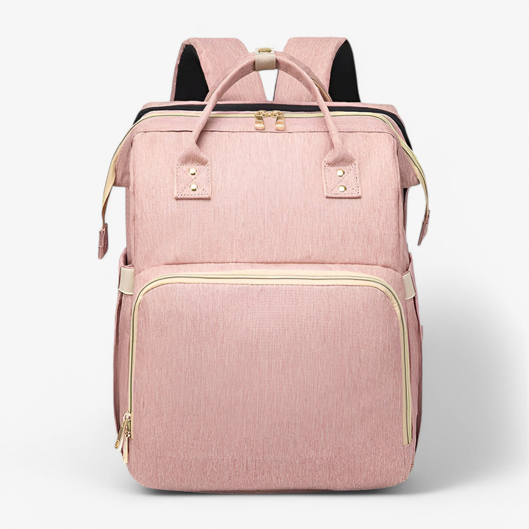 Stijlvolle multifunctionele verzorgingstas Noëlle met handig babybedje, perfect voor moderne ouders.