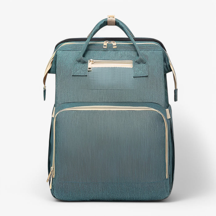 Compacte reiswieg en luierrugzak Noëlle. Deze multifunctionele babytas is draagbaar en ruim.