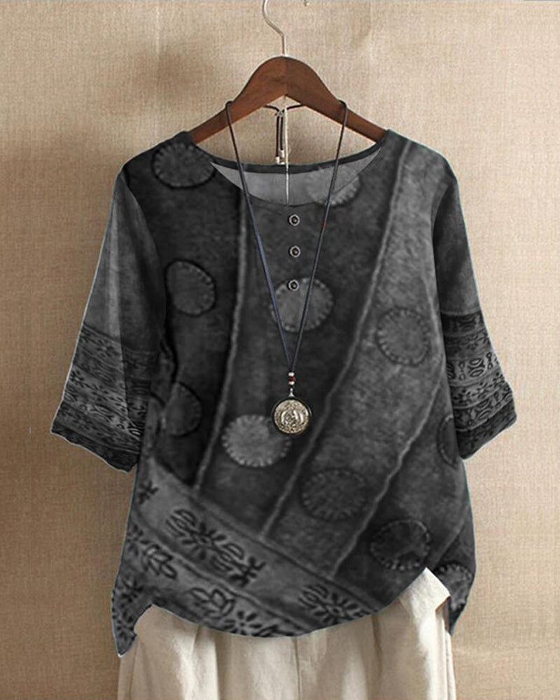 Myla Blouse Dames - Retro Bohème Print - Gedetailleerde close-up van de stof en print