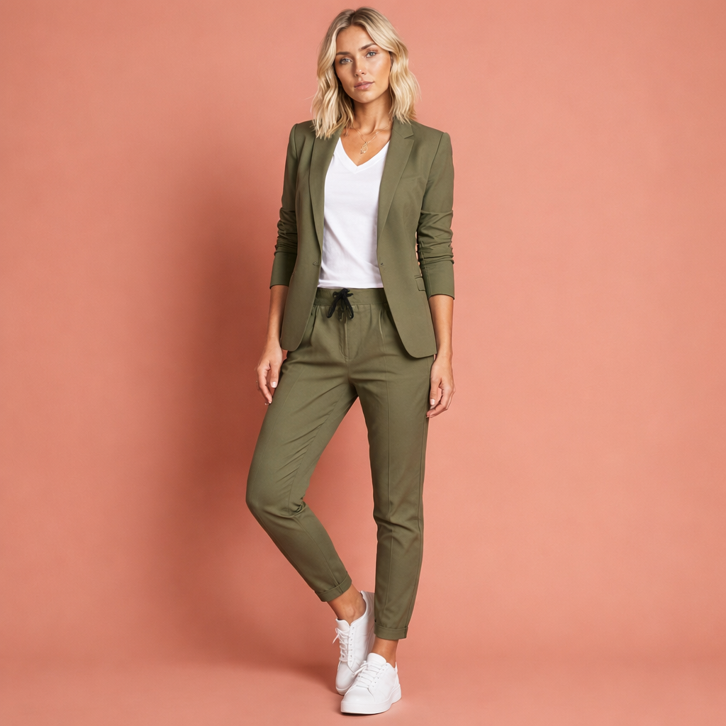 Modieuze tweedelige Nienke dames outfit, zakelijk en casual