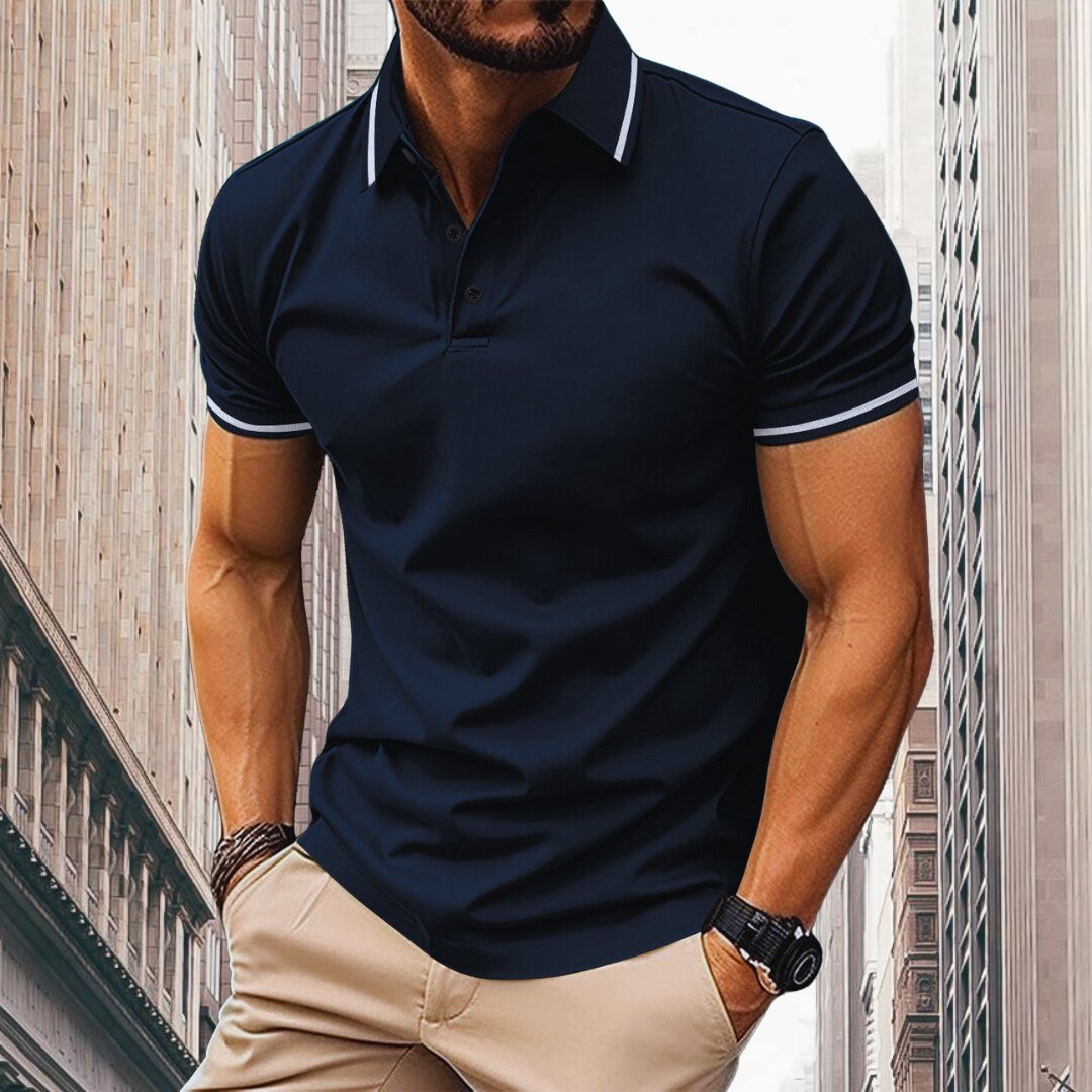 "Oliver Slim Fit Polo voor heren: ademend katoen met contrasterende kraag en mouwdetails, slanke pasvorm."
