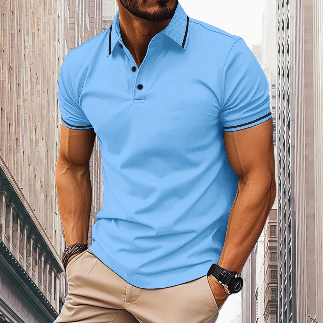 "Oliver Slim Fit Polo voor heren: ademend katoen met contrasterende kraag en mouwdetails, slanke pasvorm."