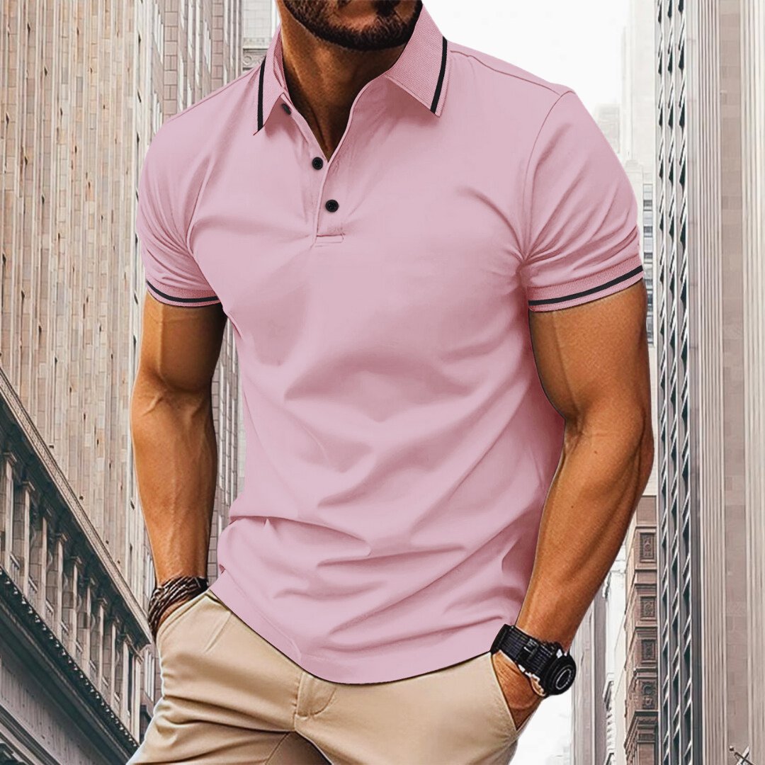 "Oliver Slim Fit Polo voor heren: ademend katoen met contrasterende kraag en mouwdetails, slanke pasvorm."