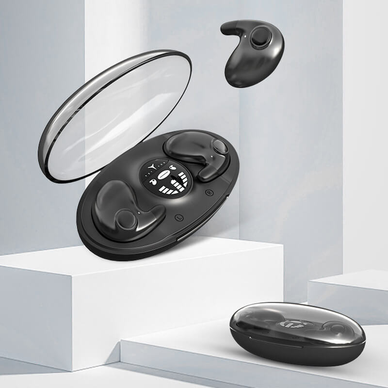 Onzichtbare draadloze oordopjes met ruisonderdrukking en Bluetooth, perfect voor comfortabel slapen.