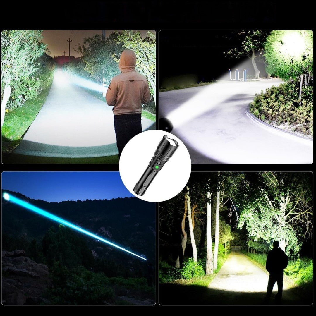 Compacte en duurzame LED zaklamp, oplaadbaar via USB, dient ook als powerbank. Ideaal voor elke avonturier.