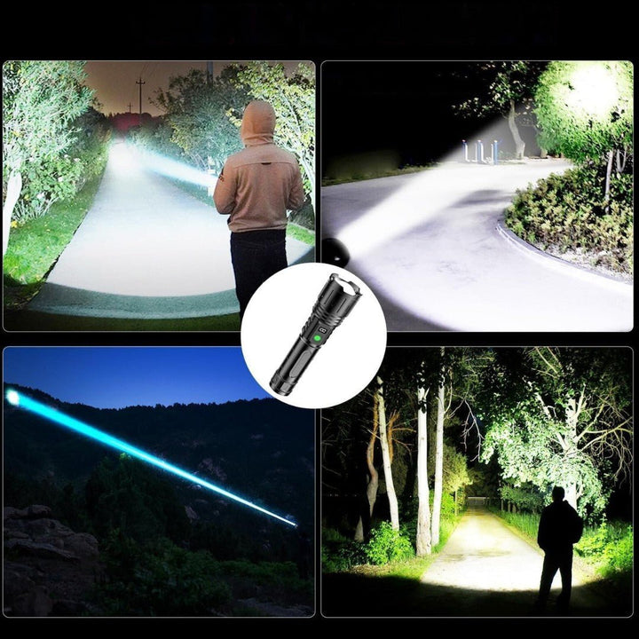 Compacte en duurzame LED zaklamp, oplaadbaar via USB, dient ook als powerbank. Ideaal voor elke avonturier.
