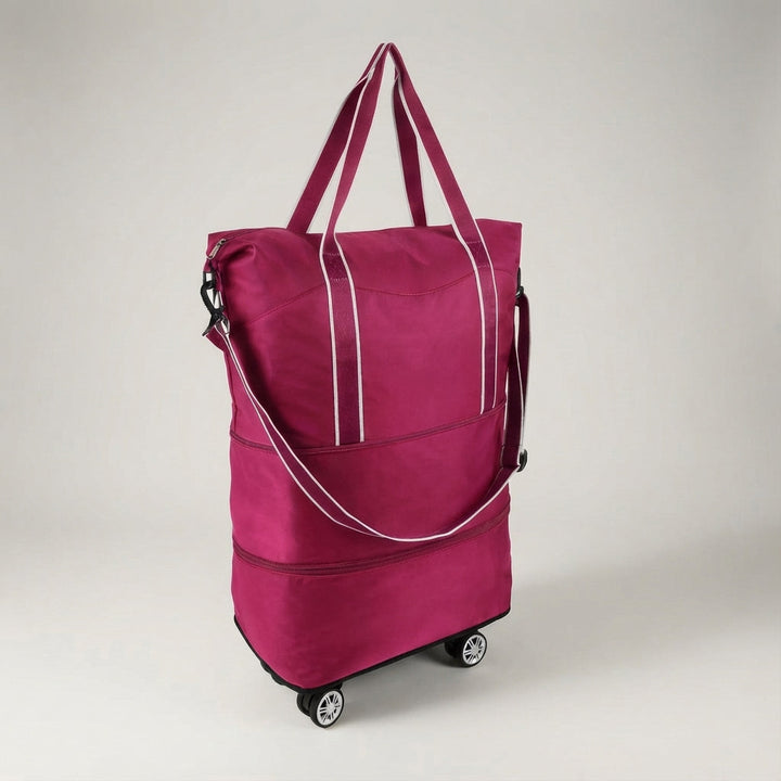 Praktische handbagage koffer GlideBag, opvouwbare duffel reistas met wielen, perfect voor vliegvakanties.