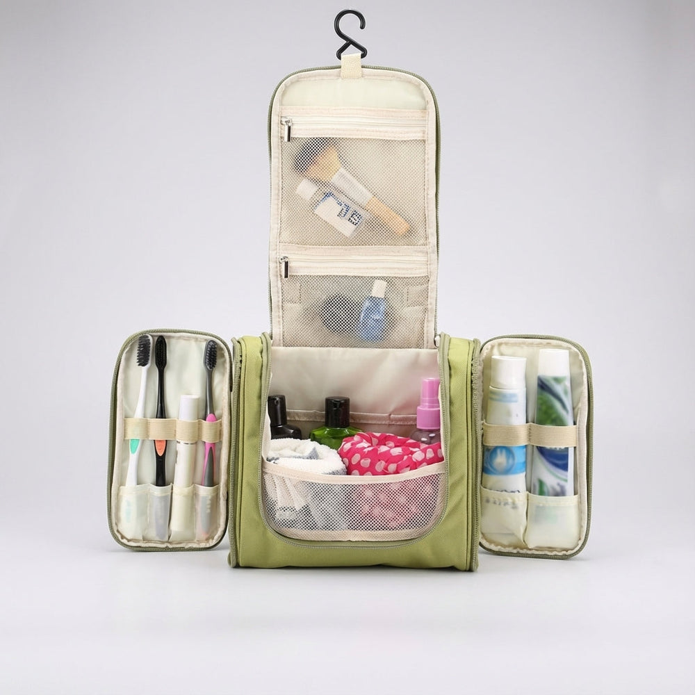 TrailTidy universele reis toilettas, opvouwbaar en waterbestendig, perfect voor vakanties.