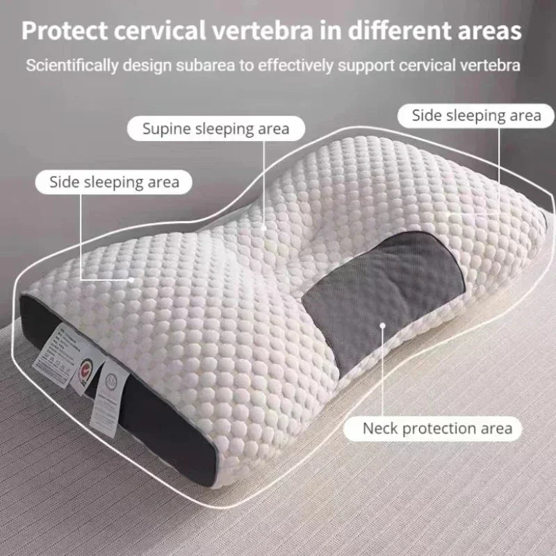 Orthopedisch hoofdkussen met ontspannende massagefunctie voor nekondersteuning en verbeterd slaapcomfort.