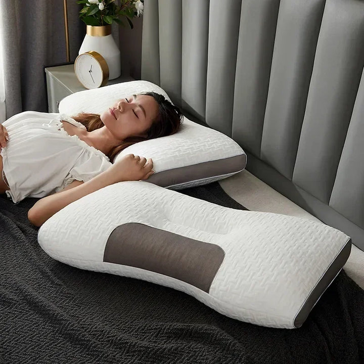 Ergonomisch kussen met massage voor correcte slaaphouding en diepe ontspanning van nek en schouders.