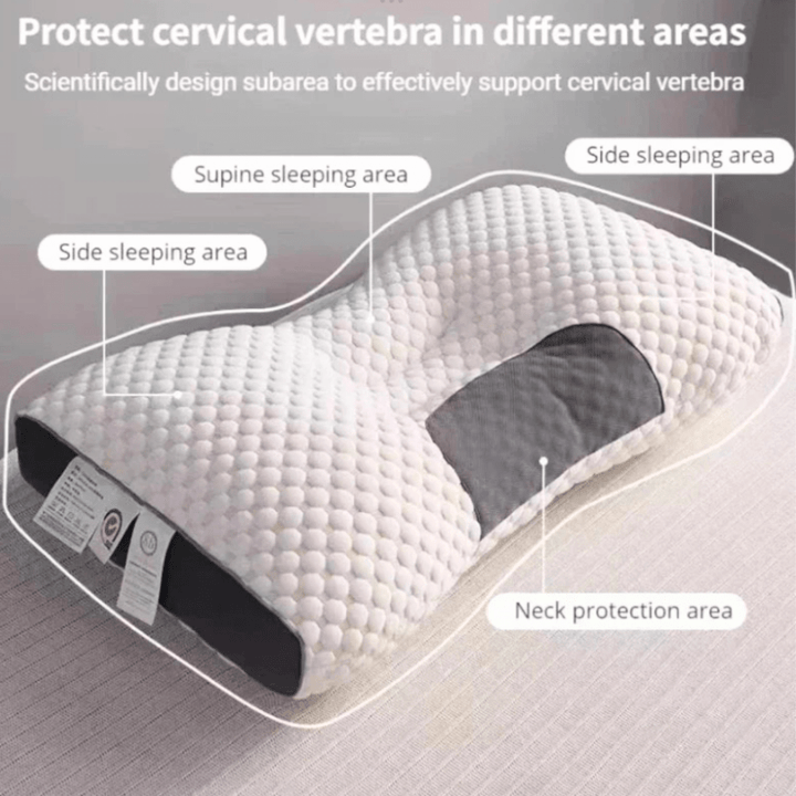 Orthopedisch hoofdkussen, wit, ergonomisch ontwerp, verlicht nek- en rugpijn, geschikt voor diverse slaapposities.