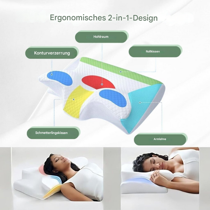 Orthopedisch kussen Mayer, traagschuim voor nek- en schouderondersteuning, ideaal bij rugpijn en voor diepe slaap.
