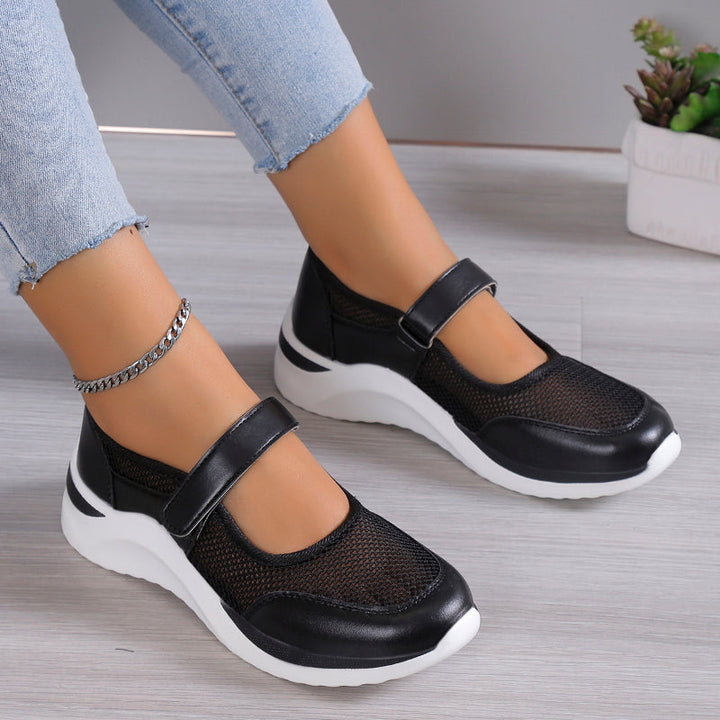 "Orthopedische damesschoenen slip-on, ademend stof, lichtgewicht, schokabsorberende anti-slip zool, casual elegant ontwerp."