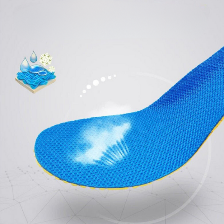 Ergonomische gel inlegzolen met dubbele densiteit voor superieure schokdemping en voetondersteuning in elke schoen.
