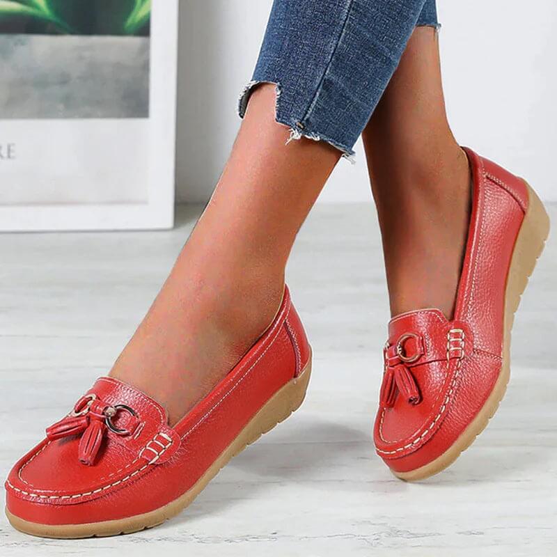 "Orthopedische leren loafers, klassiek design, comfortabel ademend leer, elegante damesloafers voor dagelijks gebruik."