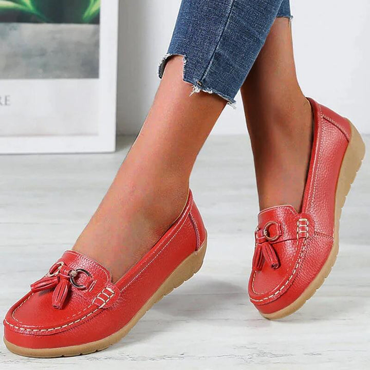"Orthopedische leren loafers, klassiek design, comfortabel ademend leer, elegante damesloafers voor dagelijks gebruik."
