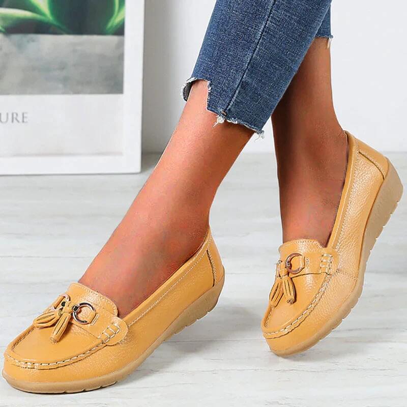 "Orthopedische leren loafers, klassiek design, comfortabel ademend leer, elegante damesloafers voor dagelijks gebruik."