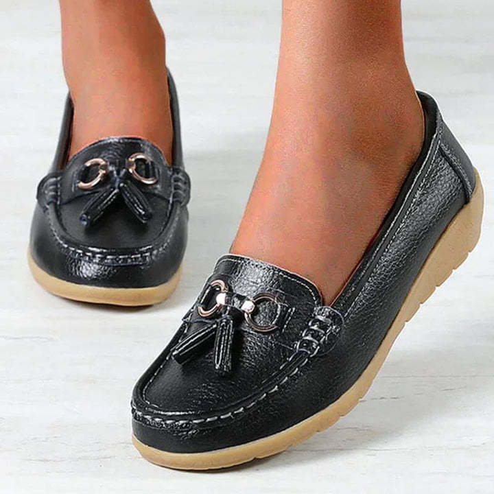 "Orthopedische leren loafers, klassiek design, comfortabel ademend leer, elegante damesloafers voor dagelijks gebruik."