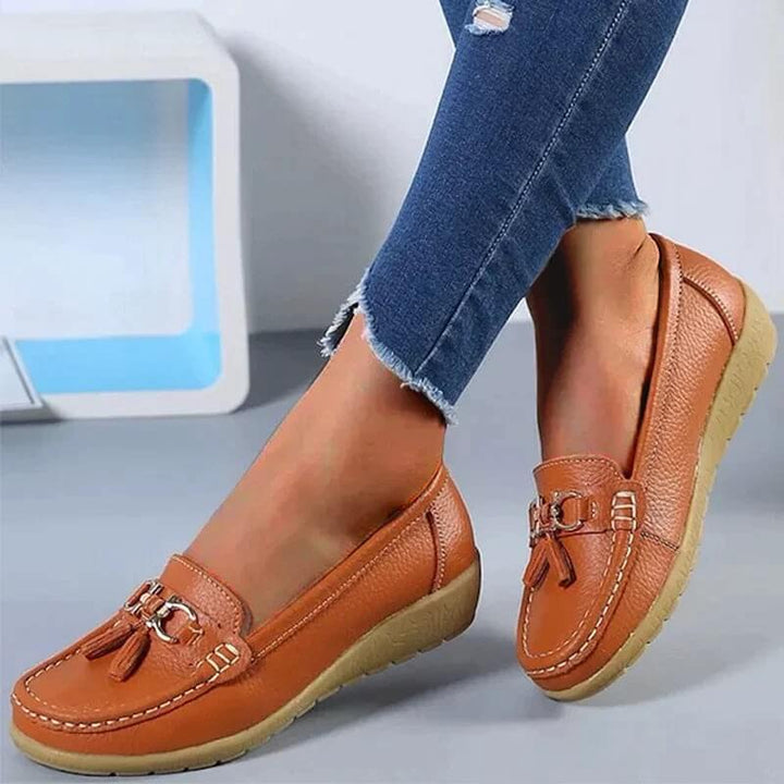 "Orthopedische leren loafers, klassiek design, comfortabel ademend leer, elegante damesloafers voor dagelijks gebruik."