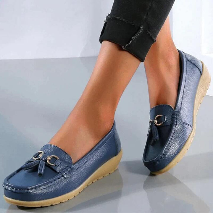 "Orthopedische leren loafers, klassiek design, comfortabel ademend leer, elegante damesloafers voor dagelijks gebruik."