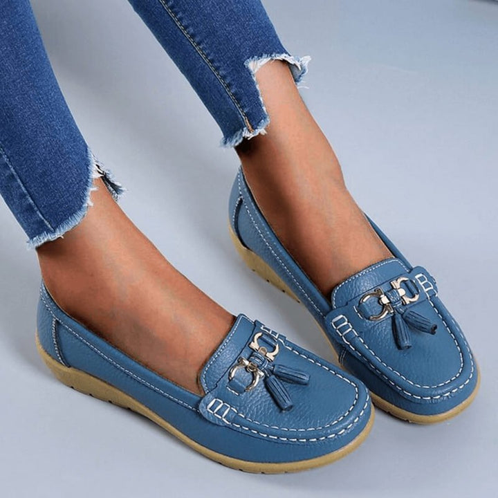 "Orthopedische leren loafers, klassiek design, comfortabel ademend leer, elegante damesloafers voor dagelijks gebruik."