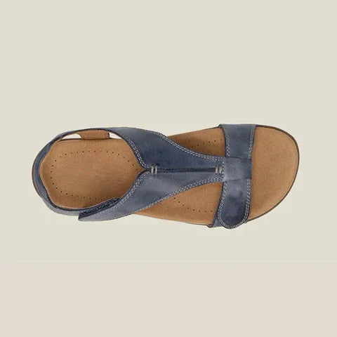 Orthopedische leren sandalen voor dames, elegant ontwerp met anatomisch voetbed, in verschillende kleuren beschikbaar.
