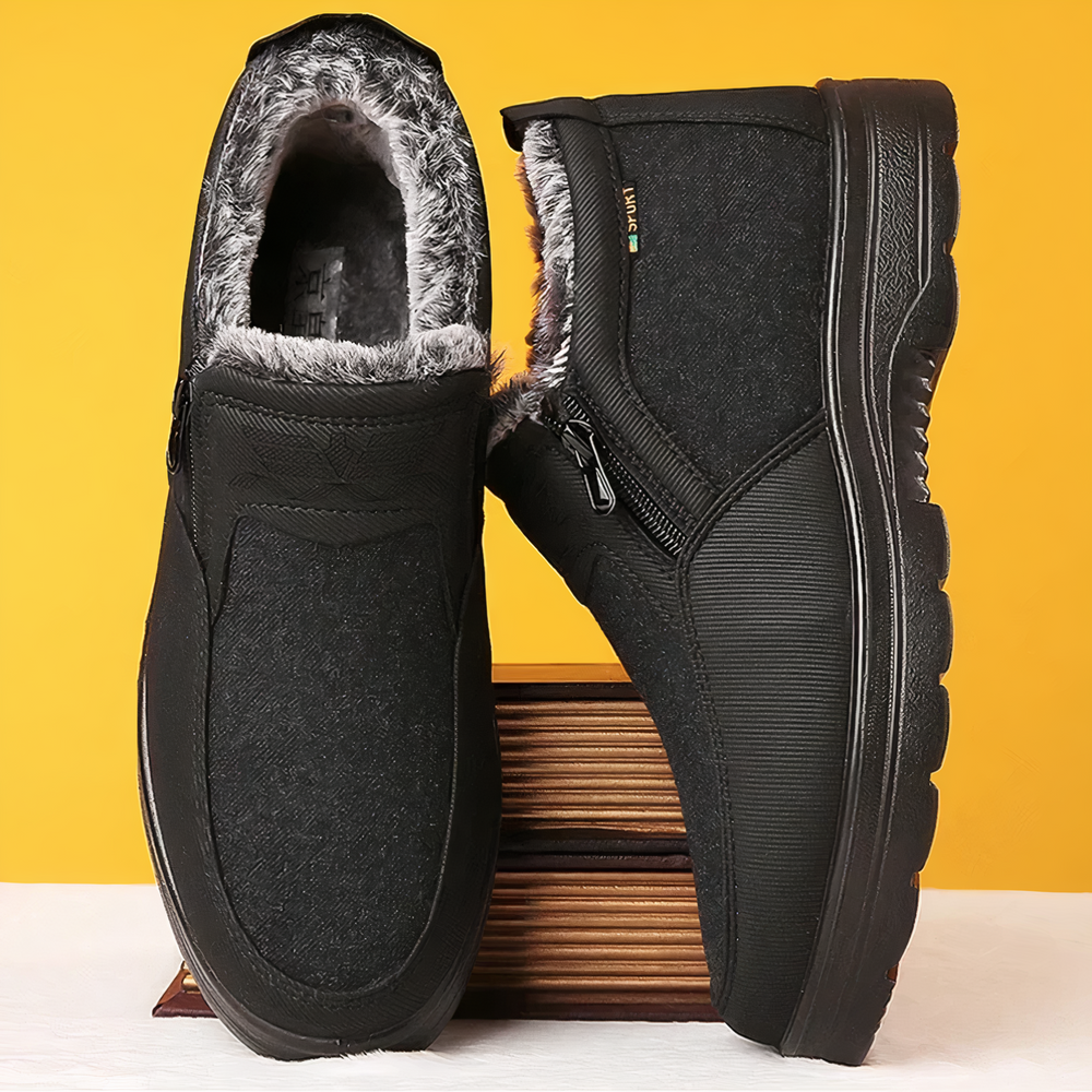 "Orthopedische winterlaarzen voor heren, rundleer, bontvoering, waterdicht, anti-slip zool, comfort en bescherming."