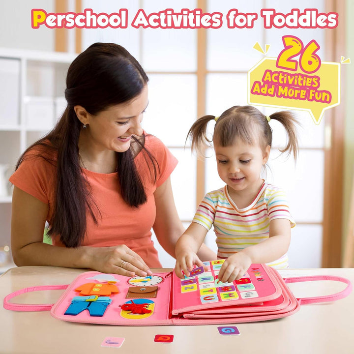 Peuter Montessori Drukbord speelgoed, educatief activiteitenboek voor kinderen, kleurrijk en veelzijdig leren en spelen.