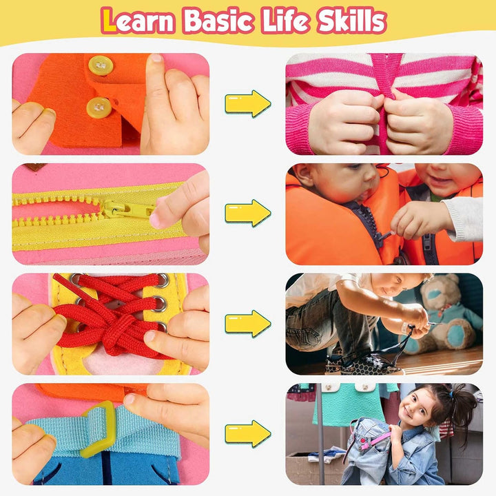 Peuter Montessori Drukbord speelgoed, educatief activiteitenboek voor kinderen, kleurrijk en veelzijdig leren en spelen.