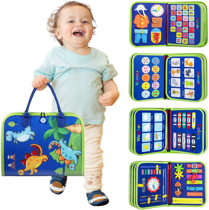 Peuter Montessori Drukbord speelgoed, educatief activiteitenboek voor kinderen, kleurrijk en veelzijdig leren en spelen.