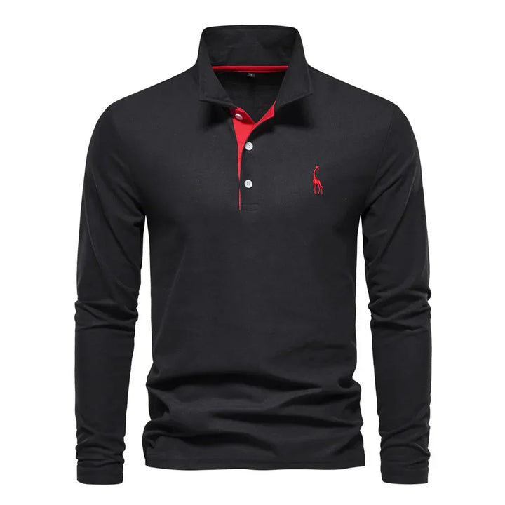 "Polo met lange mouwen voor heren, elegant borduursel, klassieke kraag, veelzijdig en comfortabel in marineblauw."