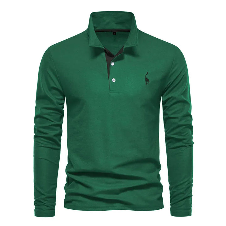 "Polo met lange mouwen voor heren, elegant borduursel, klassieke kraag, veelzijdig en comfortabel in marineblauw."