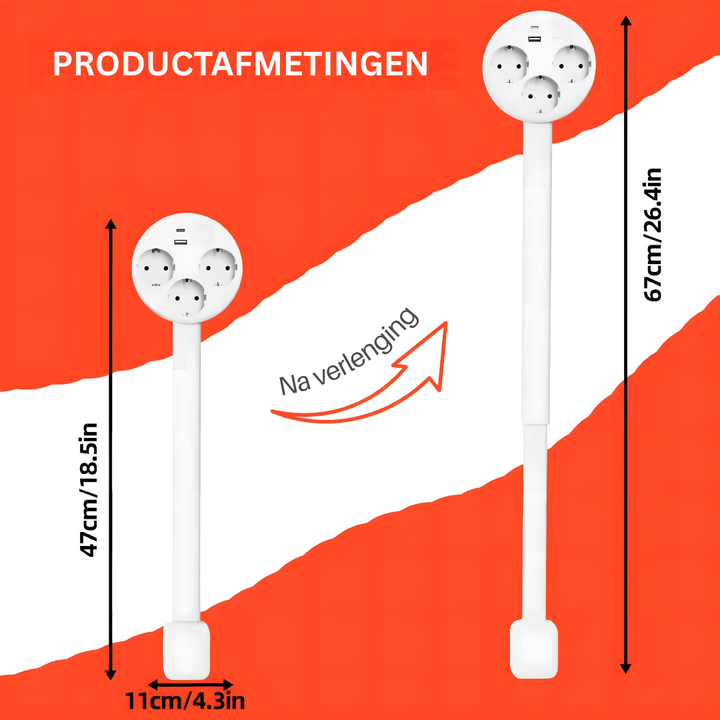 PowerReach uitschuifbare stekkerdoos in een strakke kantooromgeving, bevordert een opgeruimd huis.