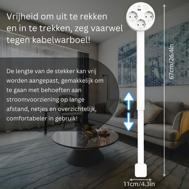 De slanke PowerReach uitschuifbare stopcontactdoos, perfecte oplossing voor slim wonen en moderne interieurs.