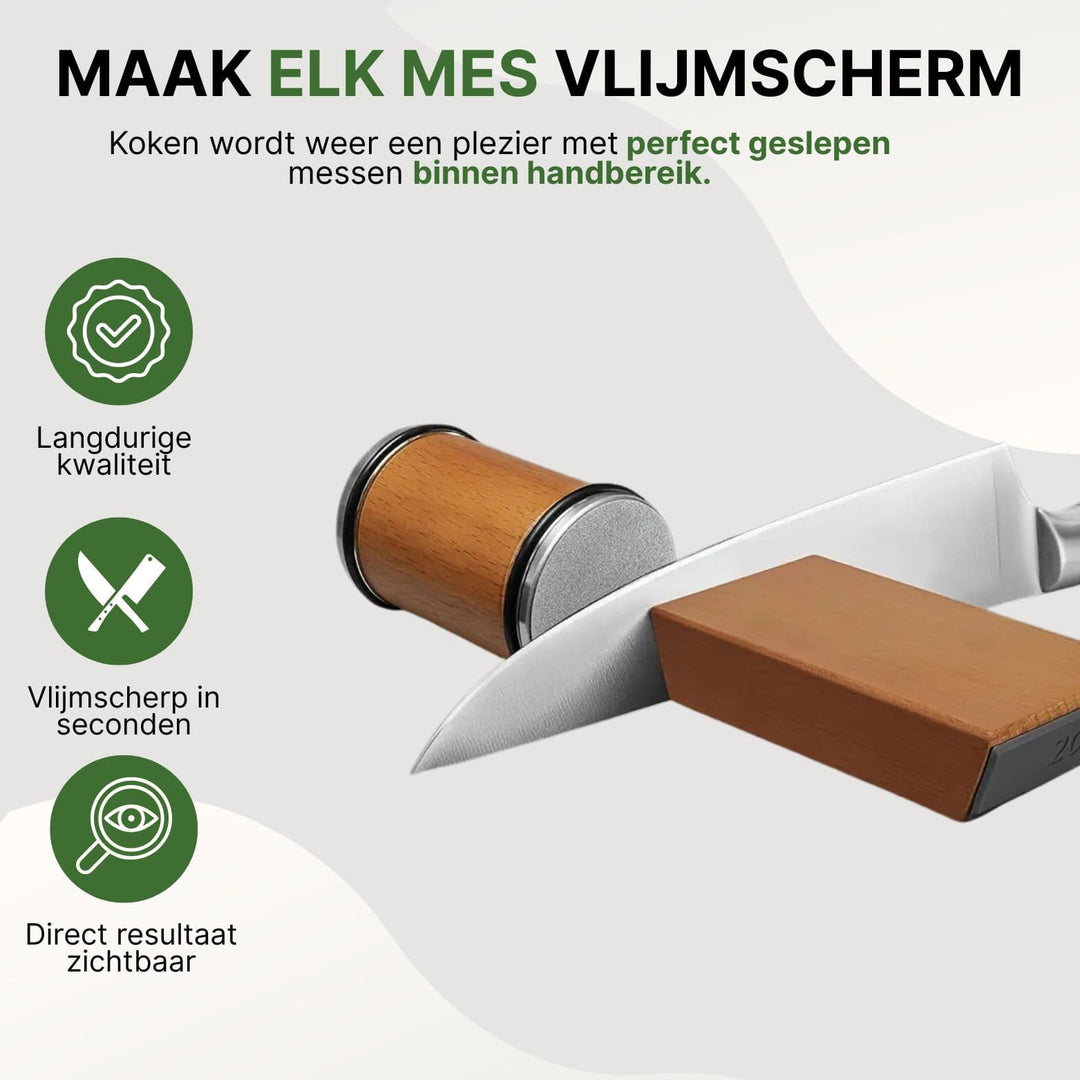 Handmatige houten messenslijper voor nauwkeurig en vlijmscherp slijpen; een duurzaam keuken gereedschap.