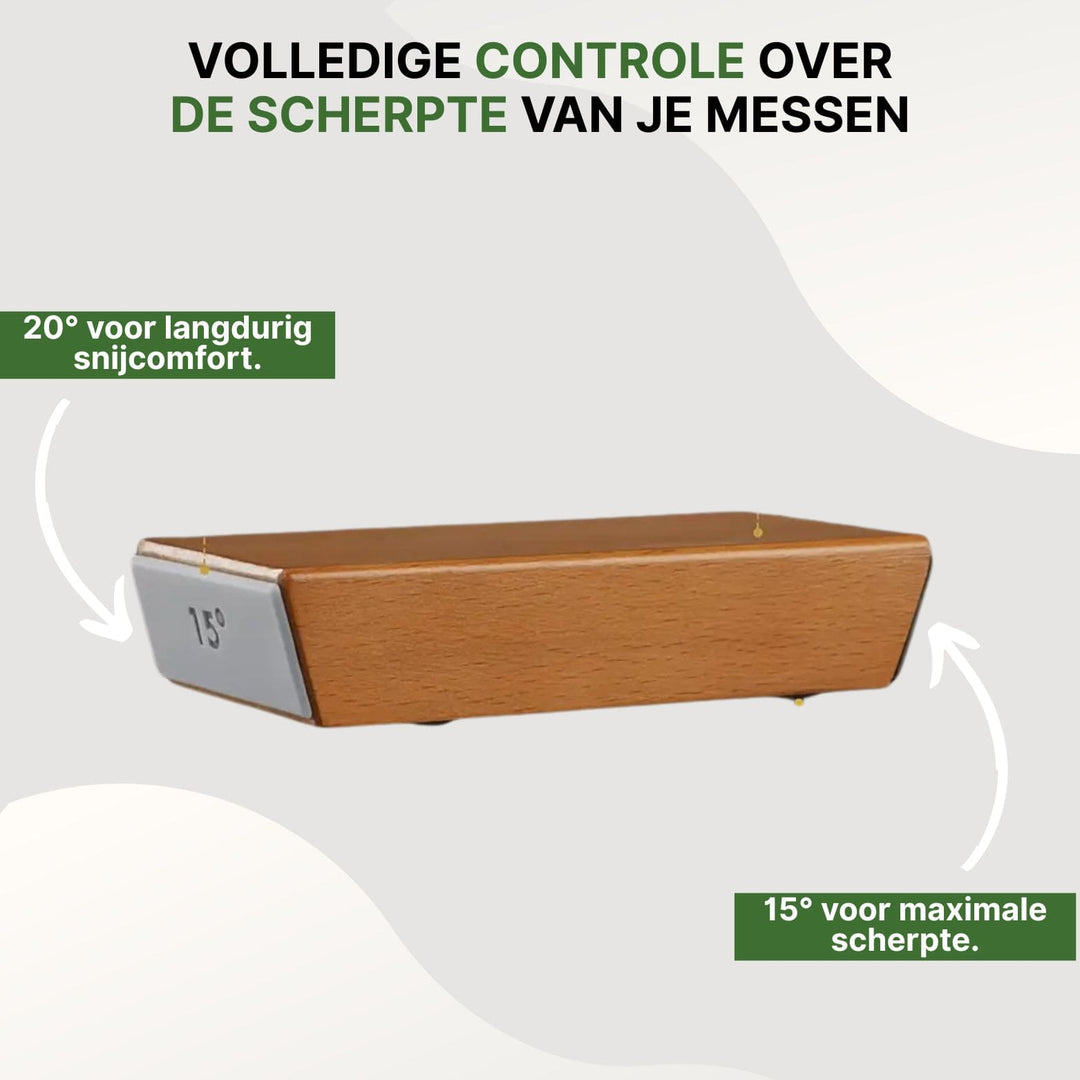 Stijlvolle houten messenslijper voor een vlijmscherp resultaat; een must-have keukenaccessoire.