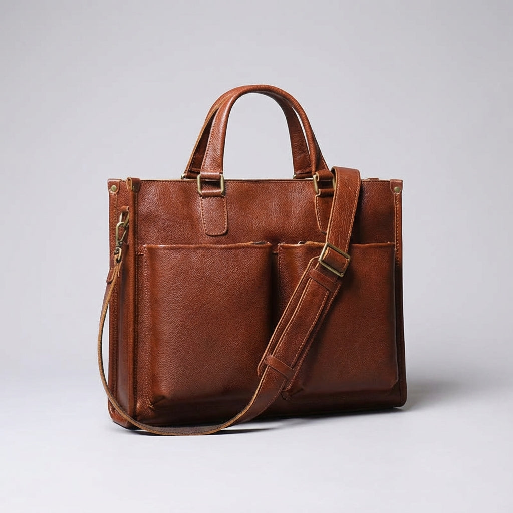 Stijlvolle Leatheron aktetas, een veelzijdige kantoortas/reistas met laptopvak voor de moderne professional.
