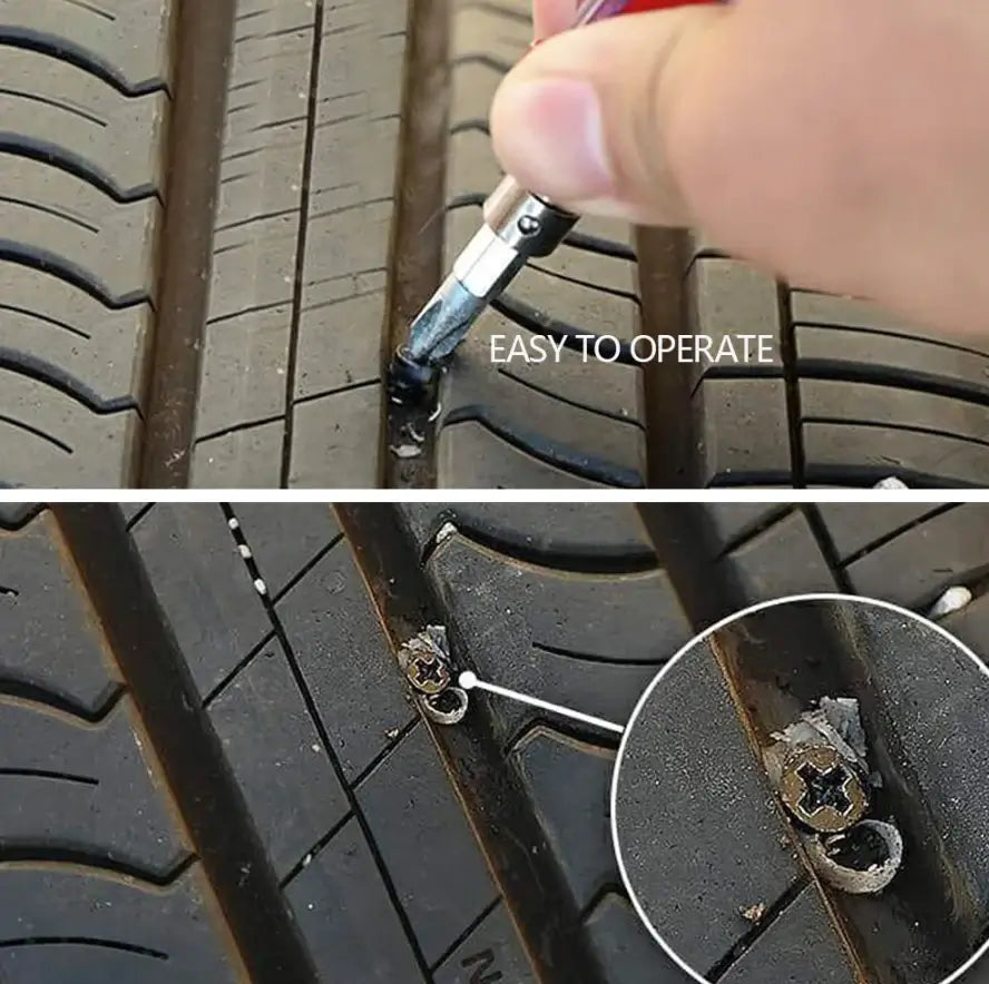 Compacte bandenreparatiekit met T-handvat rasp en inbrengnaald, essentieel autogereedschap voor elke reis.