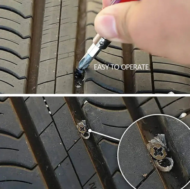 Compacte bandenreparatiekit met T-handvat rasp en inbrengnaald, essentieel autogereedschap voor elke reis.