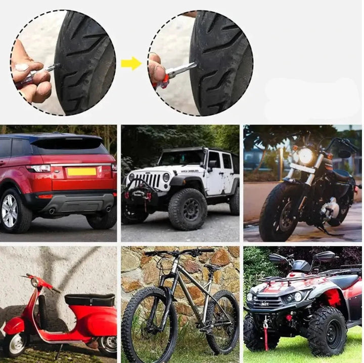 De professionele bandenreparatieset bevat alles voor snel herstel van tubeless banden onderweg.