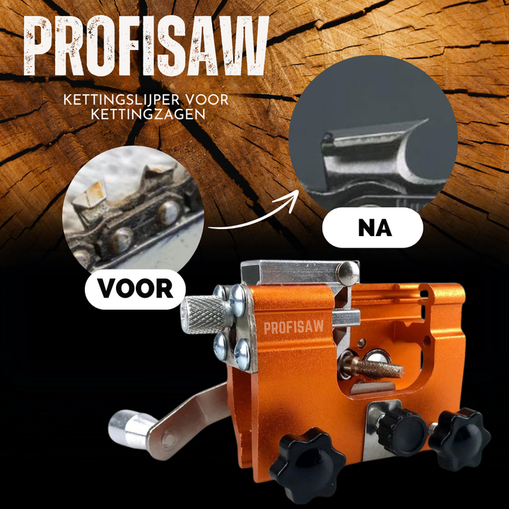 Scherp je kettingzaag moeiteloos met de ProfiSaw precisie kettingslijper. Essentieel handgereedschap voor tuinieren.