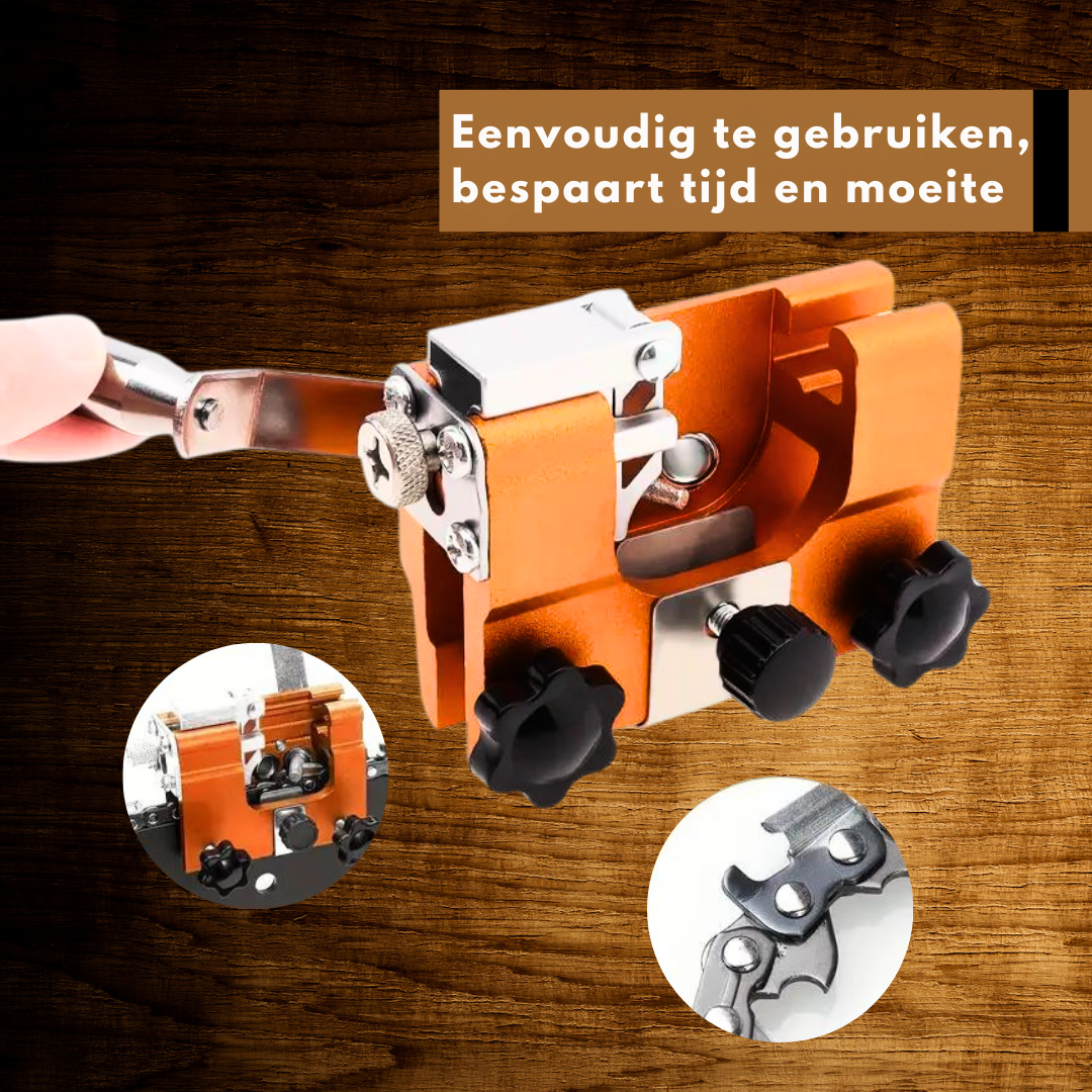 Handige ProfiSaw kettingslijper, onmisbaar gereedschap voor elke kettingzaag gebruiker die scherp wil slijpen.